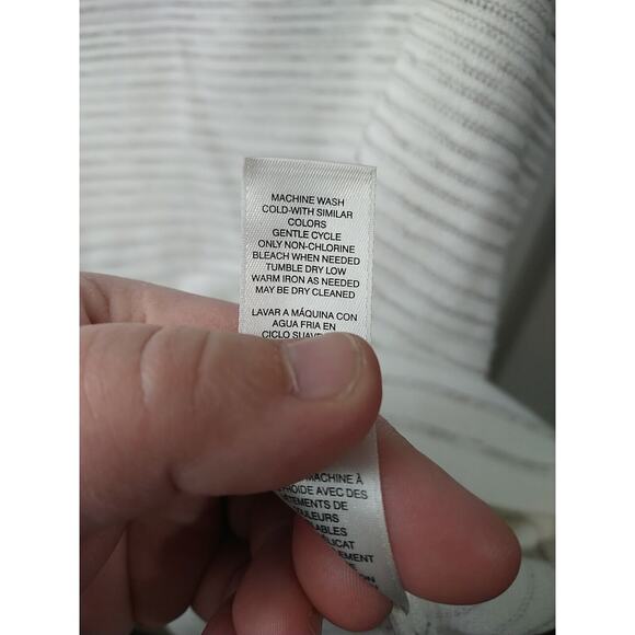 Chicos Woman 3/L Sweater Tank Mock Neck Brown Cream Striped Sleeveless Pullover - Picture 8 of 9